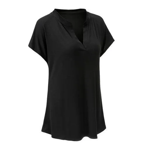 Active Sexy Women Short Sleeves With V-Neck Summer Long Shirt Black