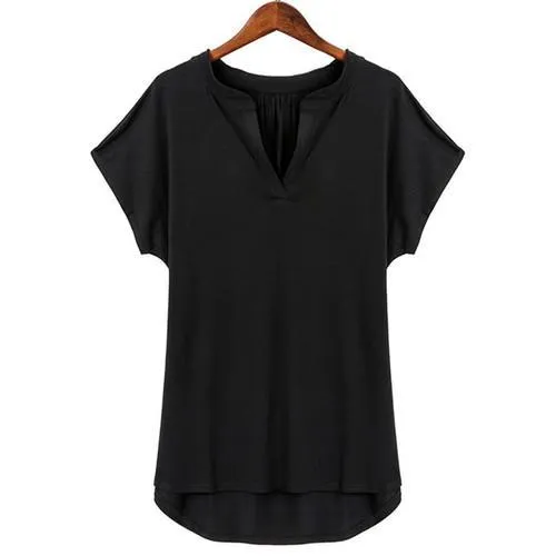 Active Sexy Women Short Sleeves With V-Neck Summer Long Shirt Black