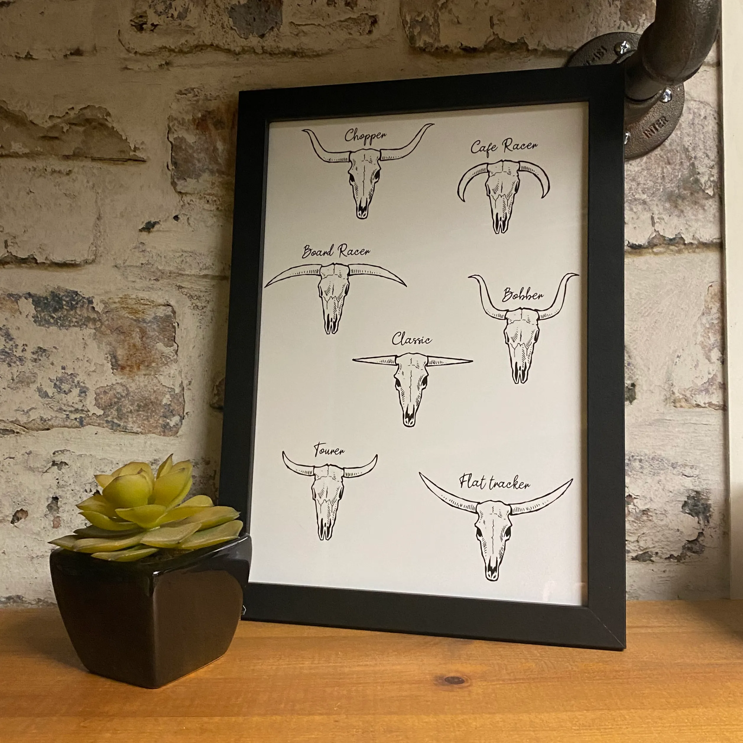 Bike Horns Black on White Print (A4)