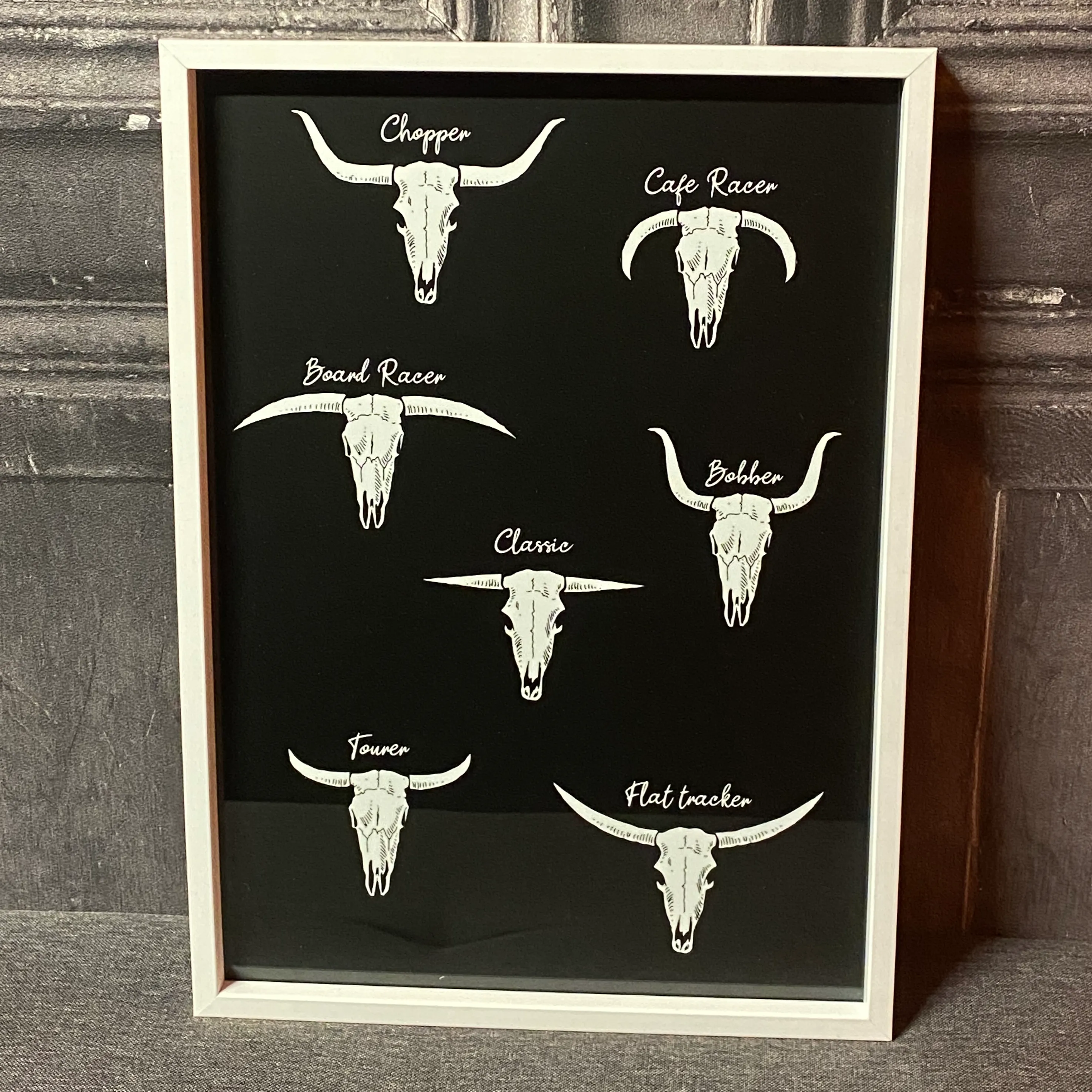 Bike Horns White on Black Print (A3)
