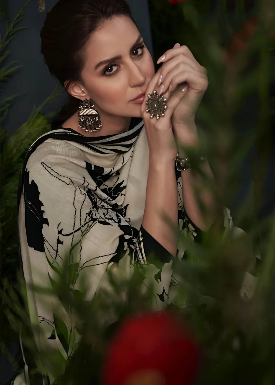 Black Cotton Silk Unstitched Suit Material with Dupatta for Women