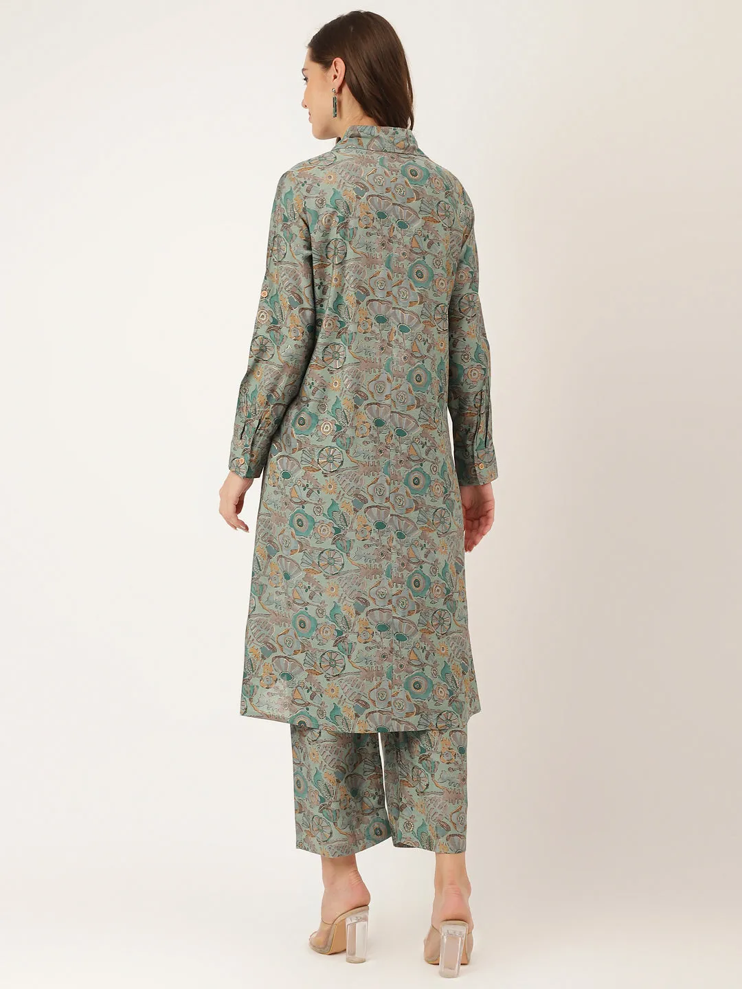 Blue Foil Printed Chanderi  Co-Ord Set