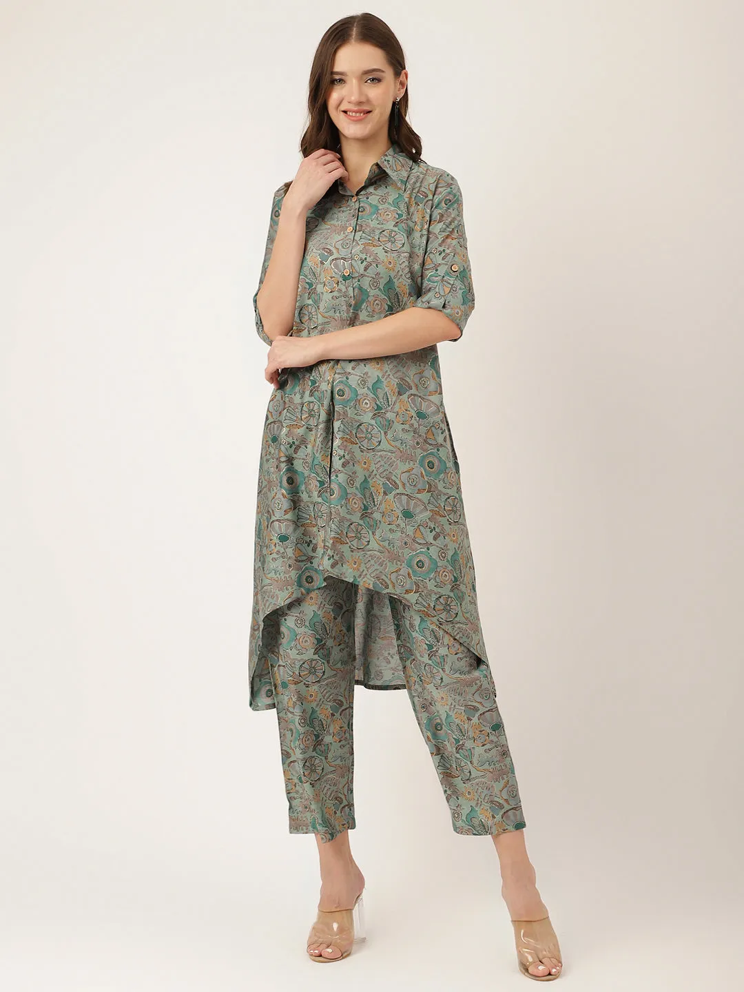 Blue Foil Printed Chanderi  Co-Ord Set