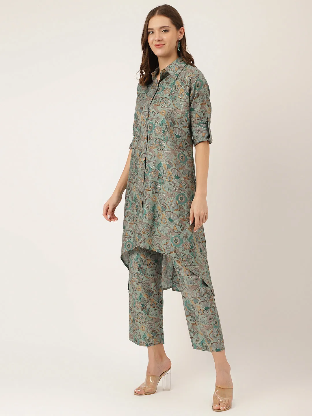 Blue Foil Printed Chanderi  Co-Ord Set