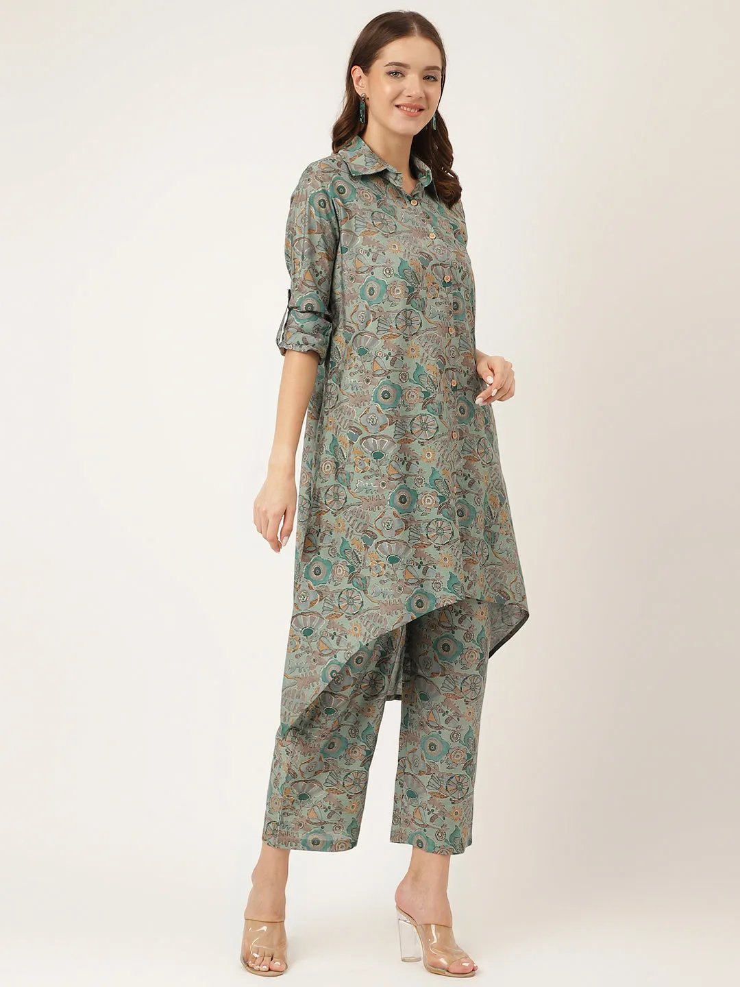 Blue Foil Printed Chanderi  Co-Ord Set