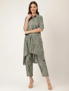Blue Foil Printed Chanderi  Co-Ord Set
