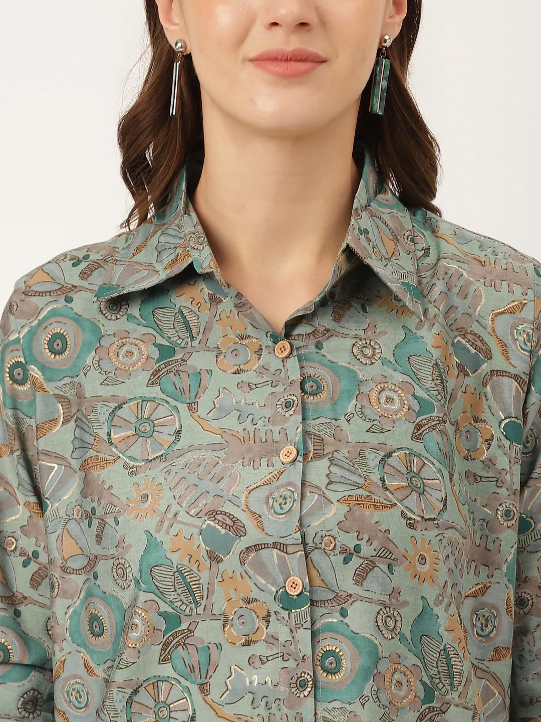 Blue Foil Printed Chanderi  Co-Ord Set