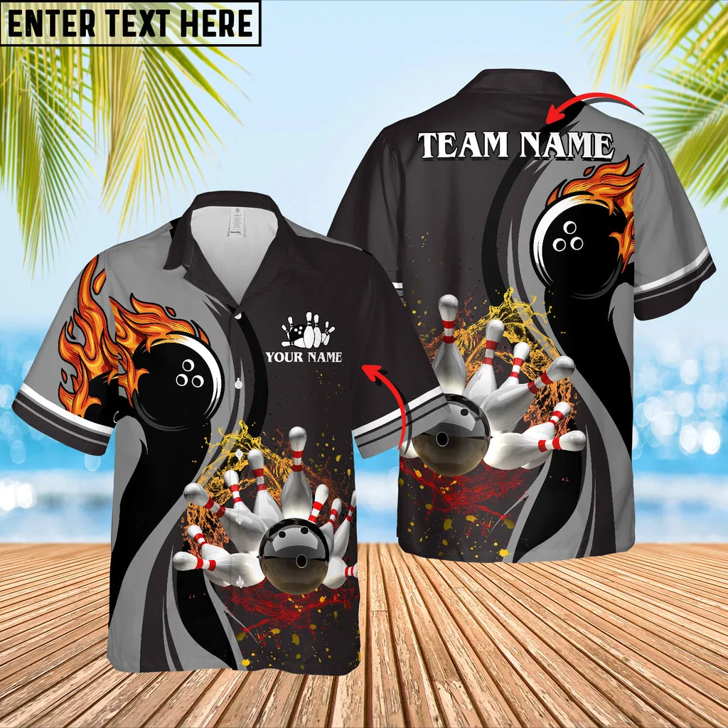 Bowling And Pins Water Flow Multicolor Option Customized Name Team Hawaiian Shirt