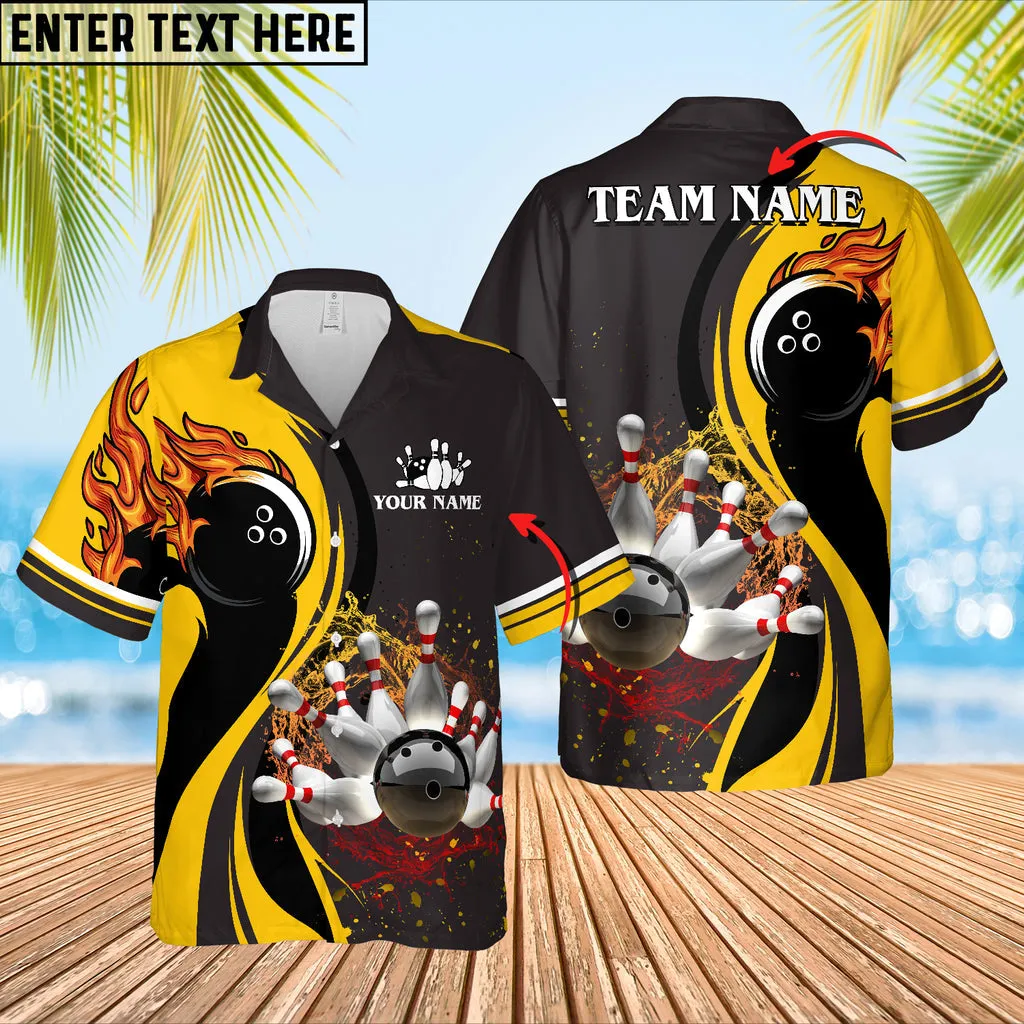 Bowling And Pins Water Flow Multicolor Option Customized Name Team Hawaiian Shirt