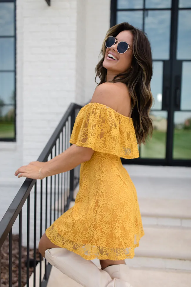 Brighten My Day Off The Shoulder Lace Mini Dress