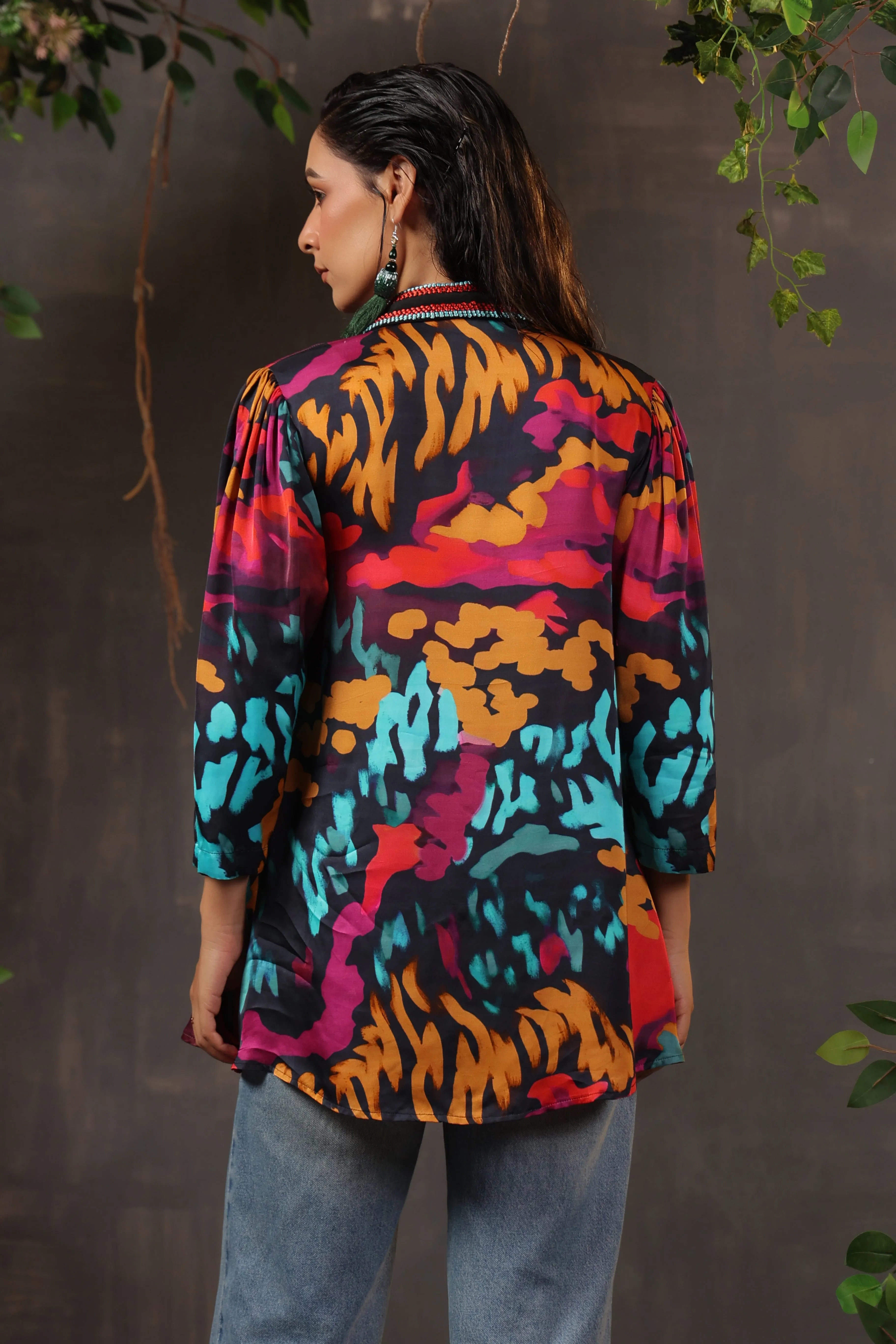 Classic Black Printed Crepe Silk Top
