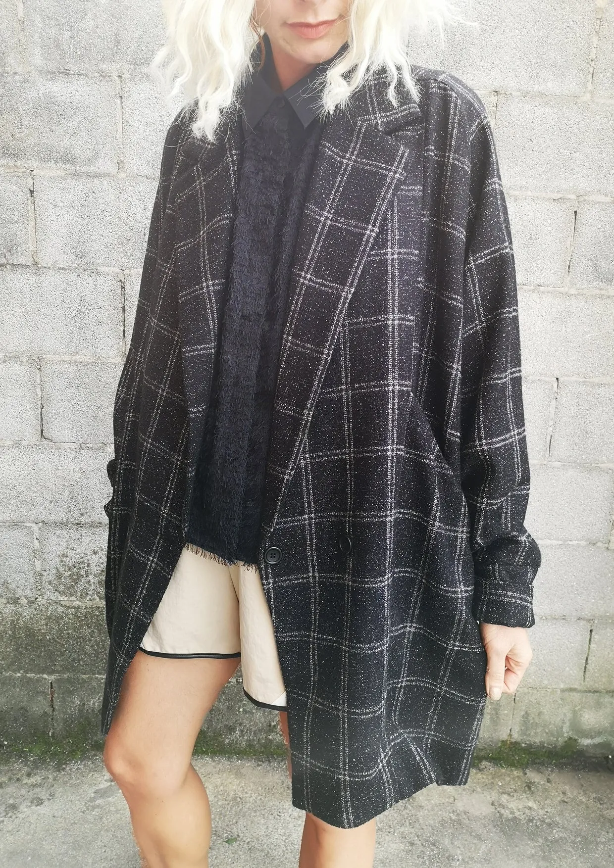 COAT TWEED - black/white