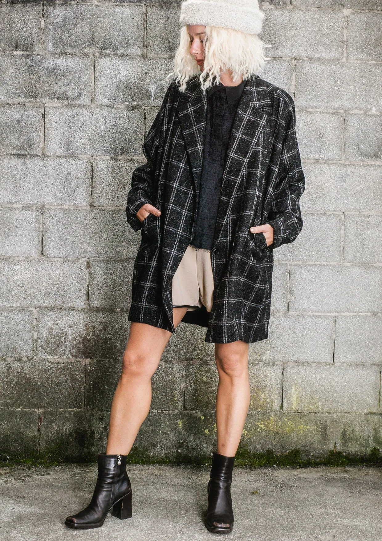 COAT TWEED - black/white