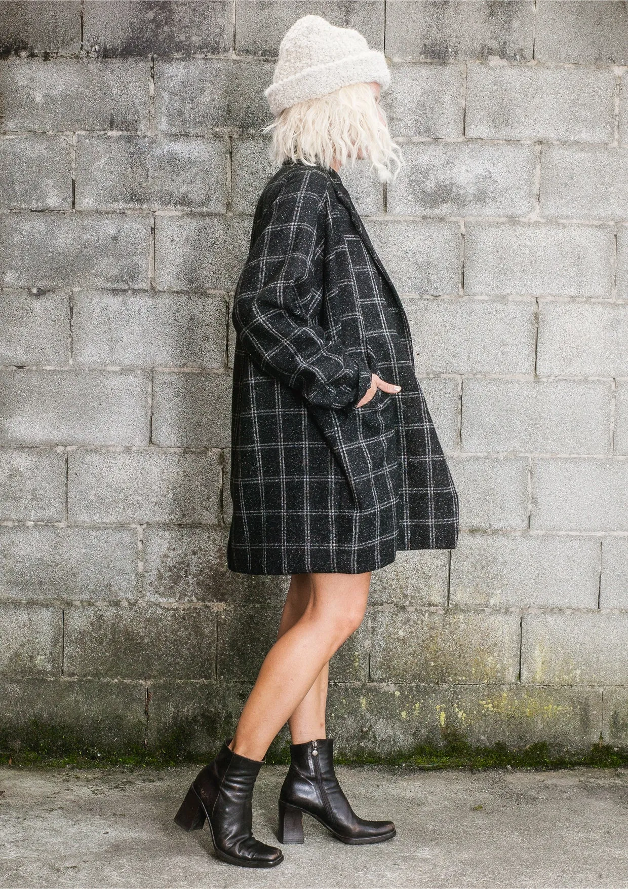 COAT TWEED - black/white