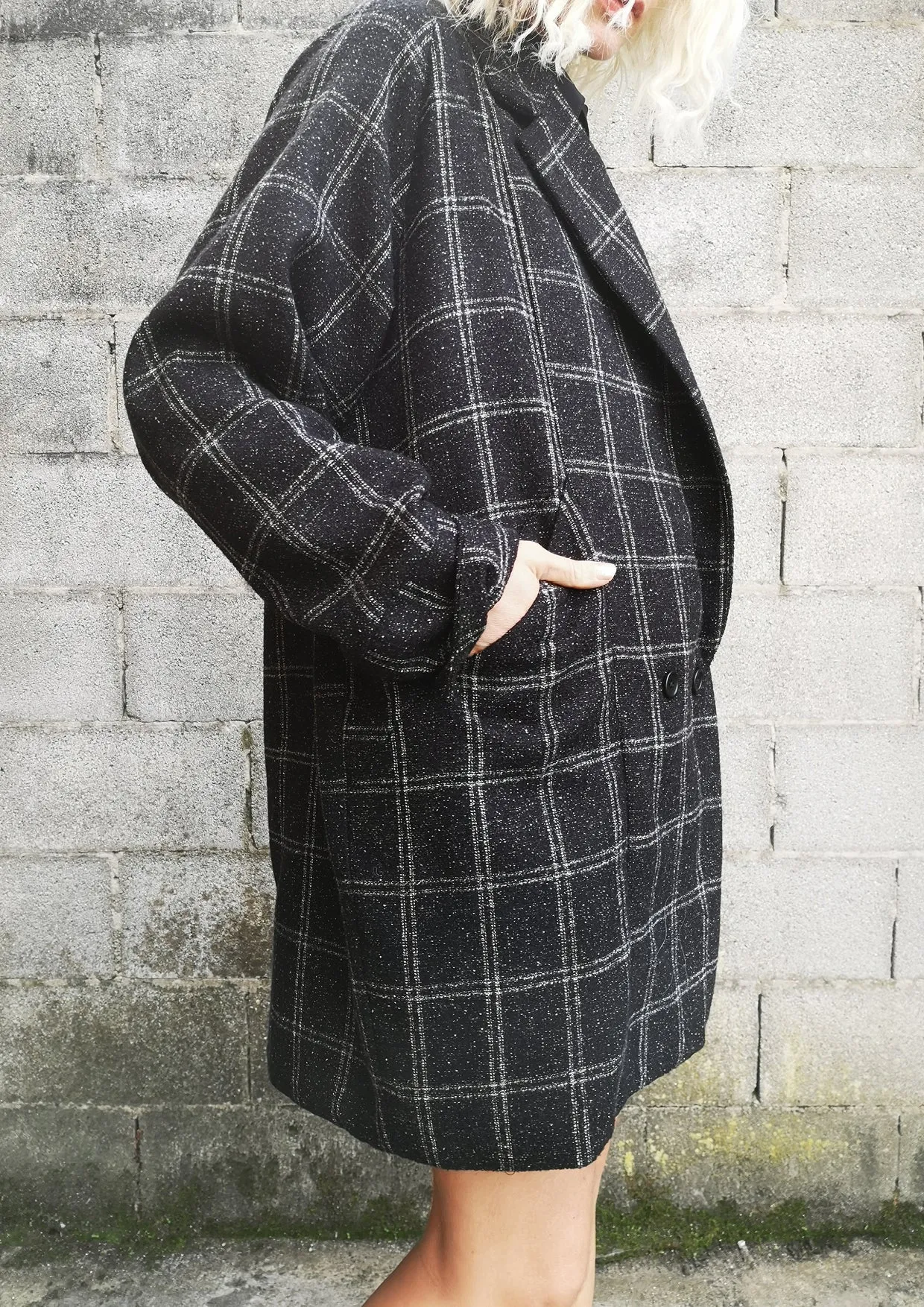 COAT TWEED - black/white