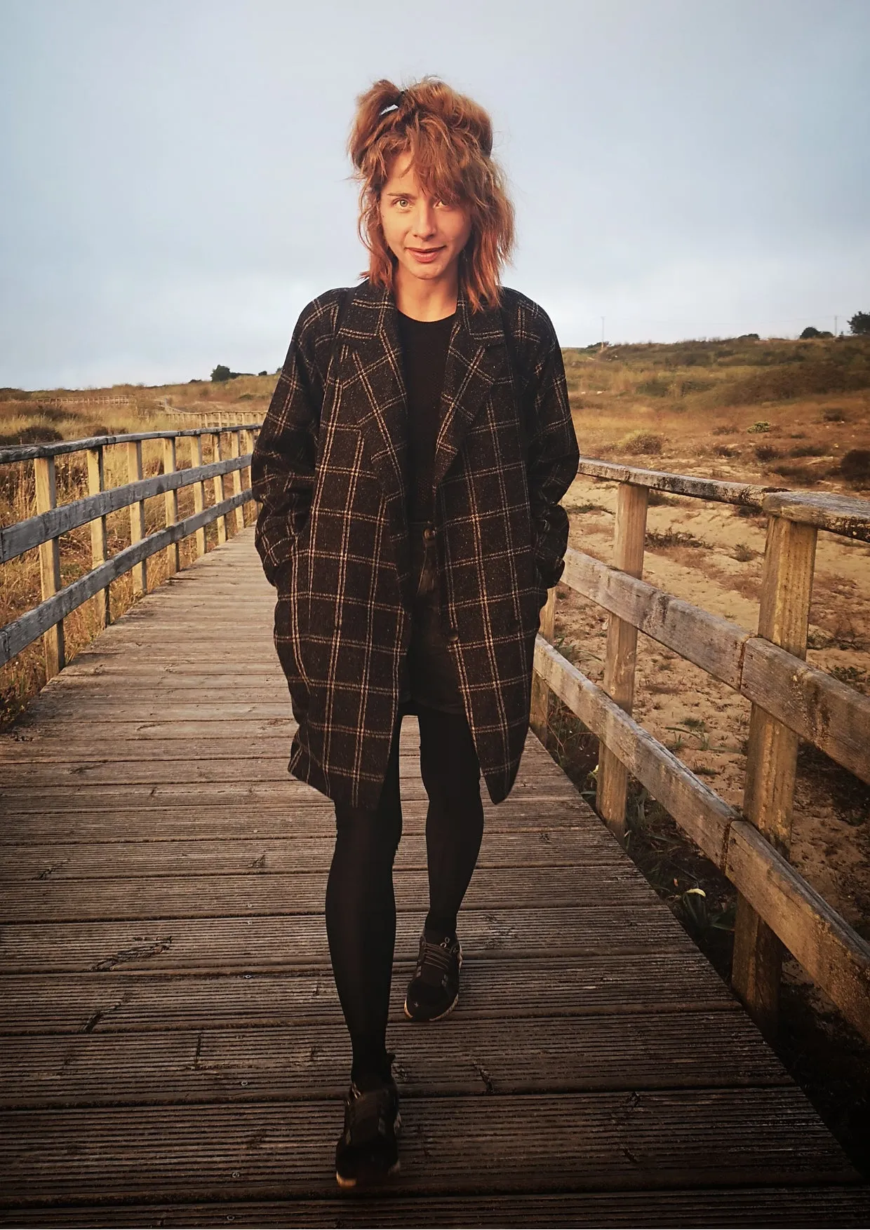COAT TWEED - black/white