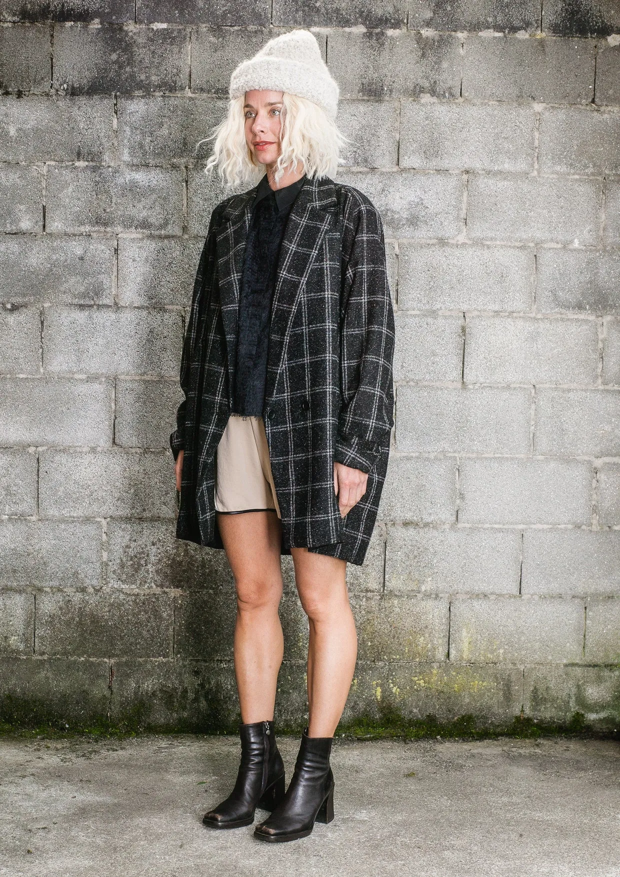 COAT TWEED - black/white