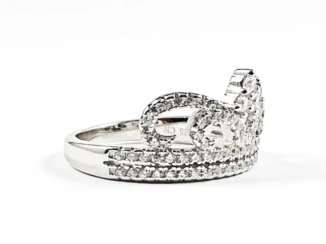 Elegant Crown Shape & Design CZ Silver Ring