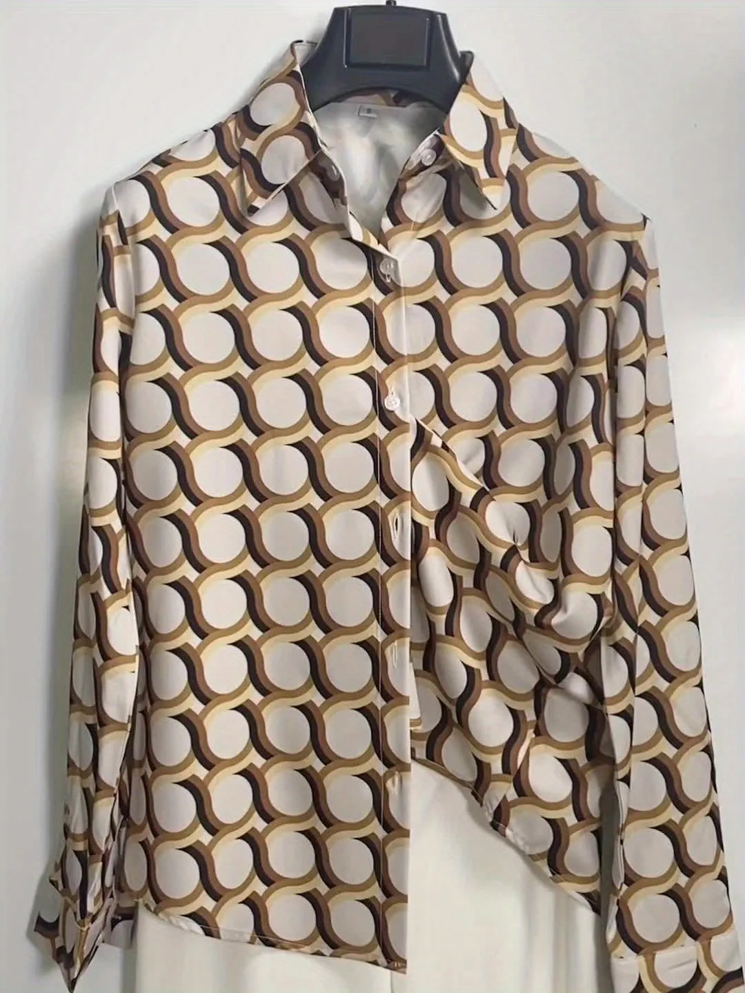Elegant damesshirt met lange mouwen - chiffonblouse met kettingpatroon, lichtgewicht en veelzijdig