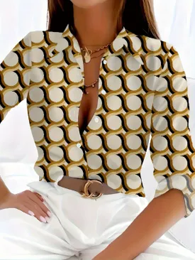 Elegant damesshirt met lange mouwen - chiffonblouse met kettingpatroon, lichtgewicht en veelzijdig