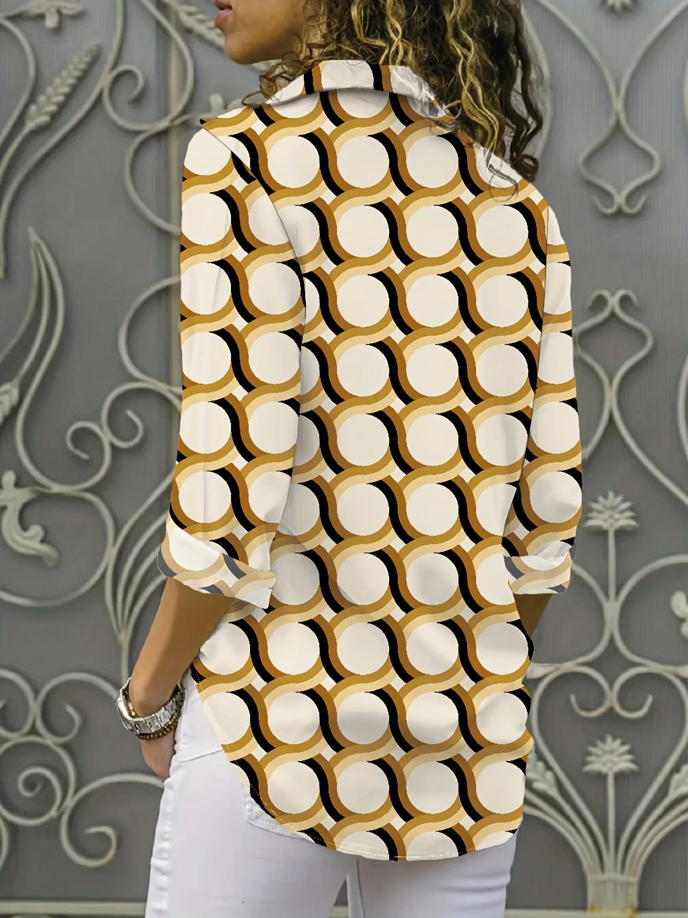 Elegant damesshirt met lange mouwen - chiffonblouse met kettingpatroon, lichtgewicht en veelzijdig