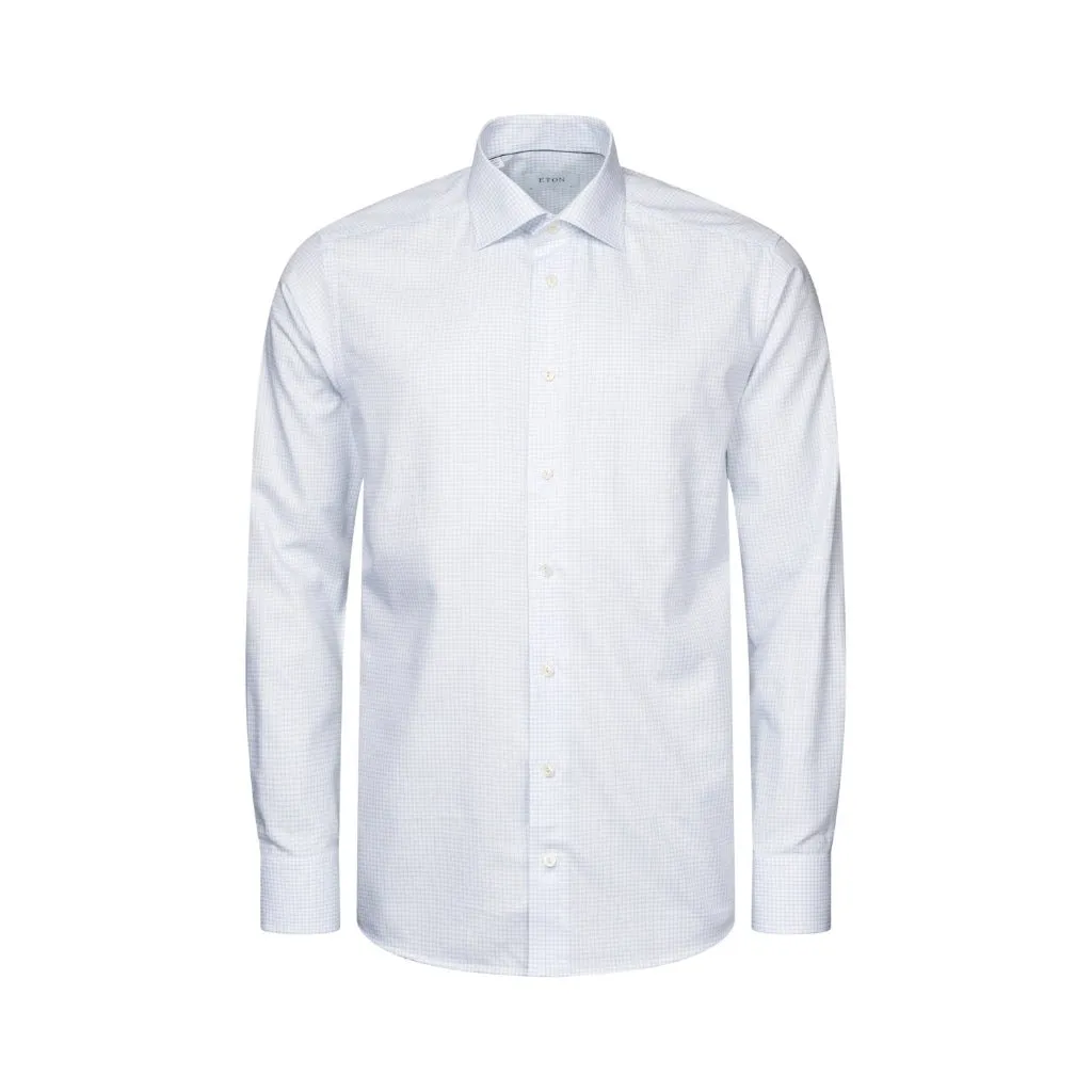 ETON Check Cotton Tencel Shirt Single Cuff Contemporary Fit LIGHT BLUE