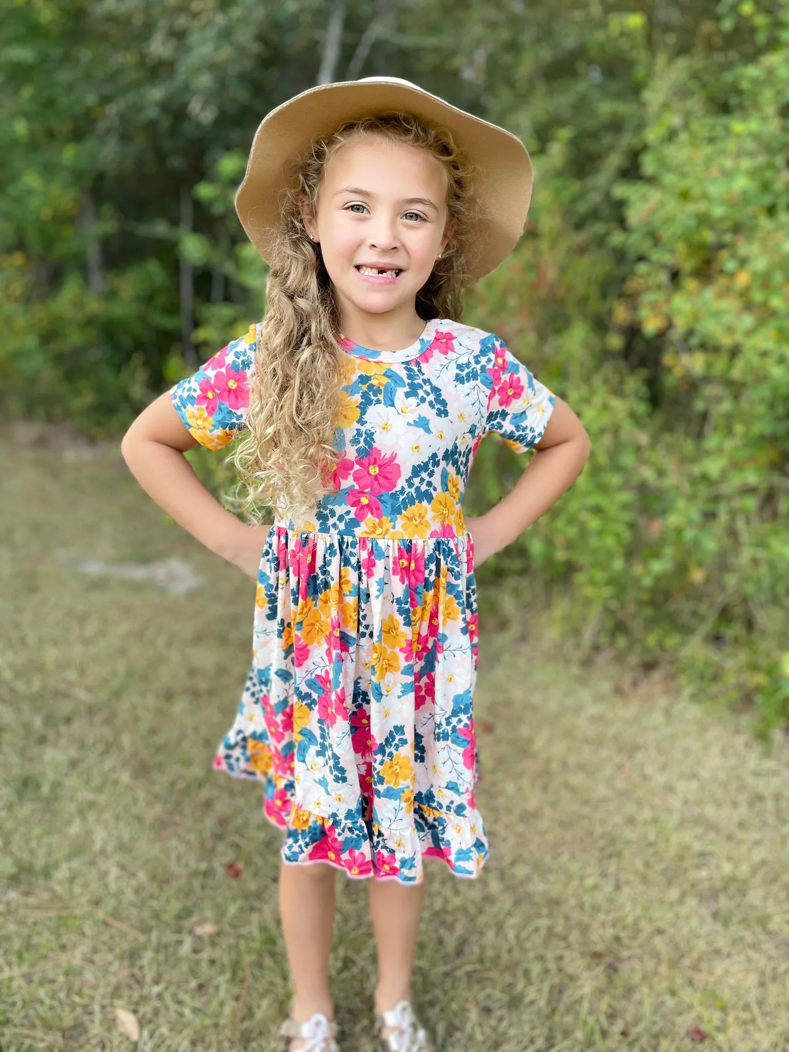 FALL FLORAL BOW DRESS