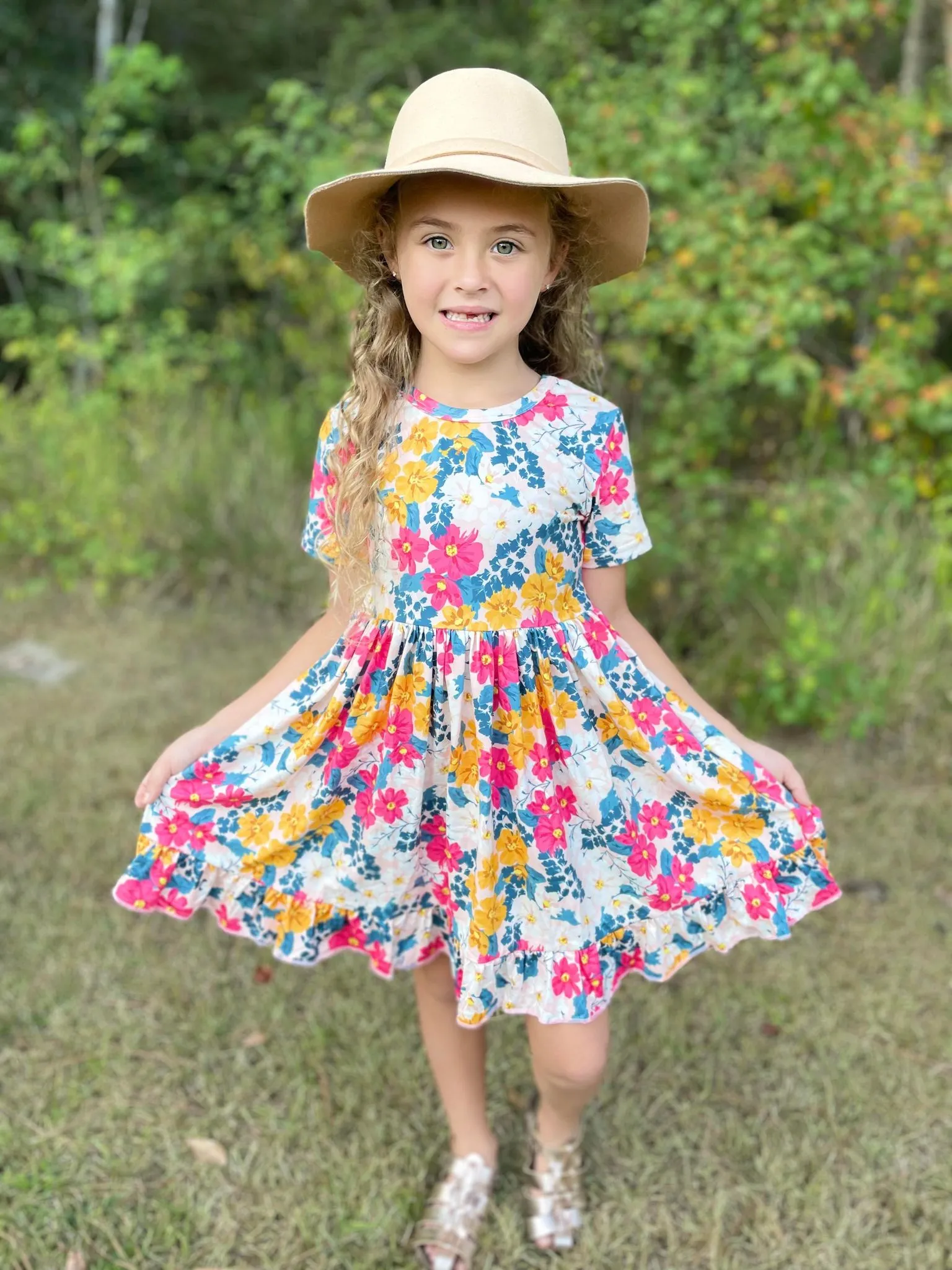 FALL FLORAL BOW DRESS