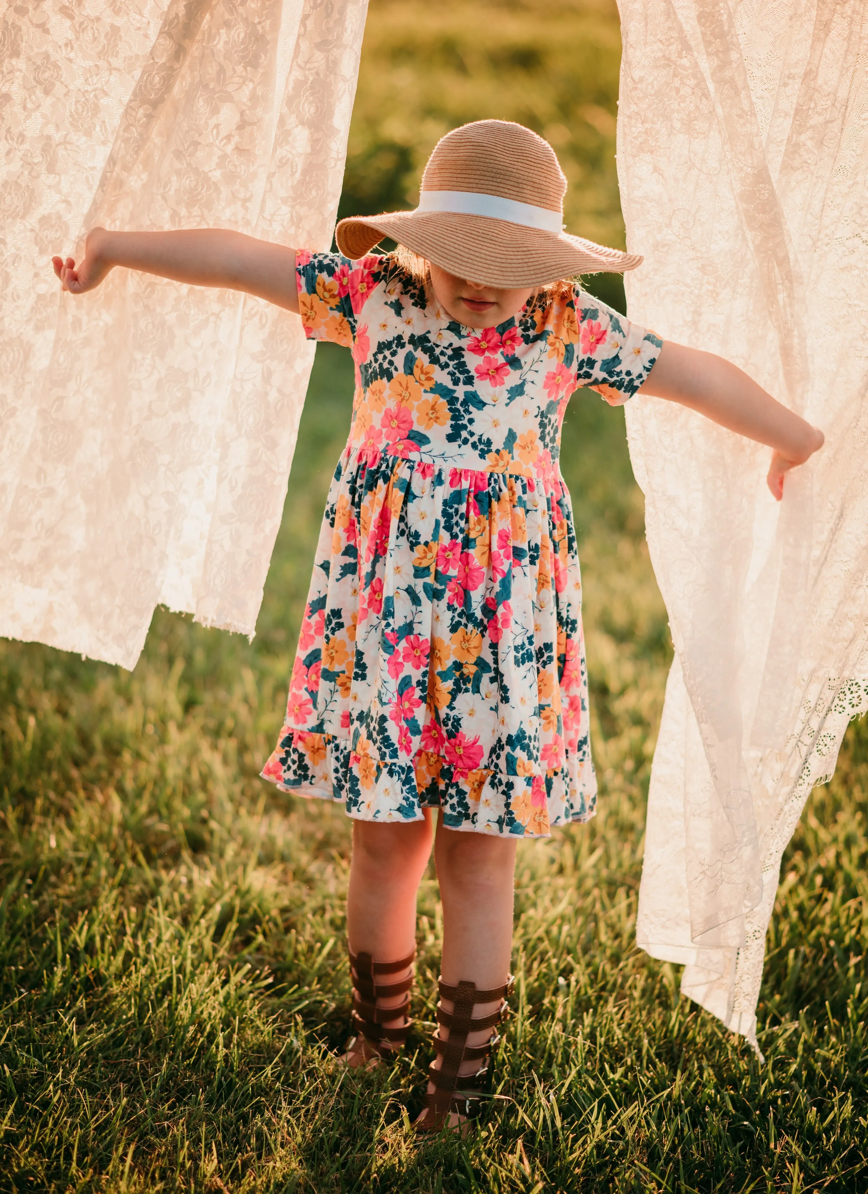 FALL FLORAL BOW DRESS