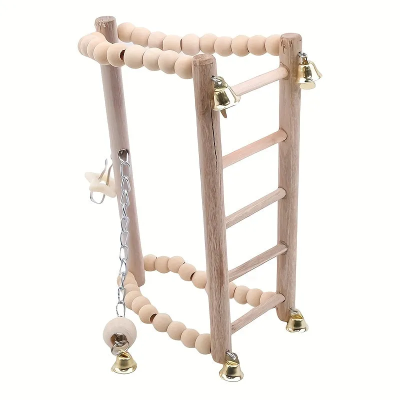 Fun  Durable Wooden Bird Swing with Hanging Bell