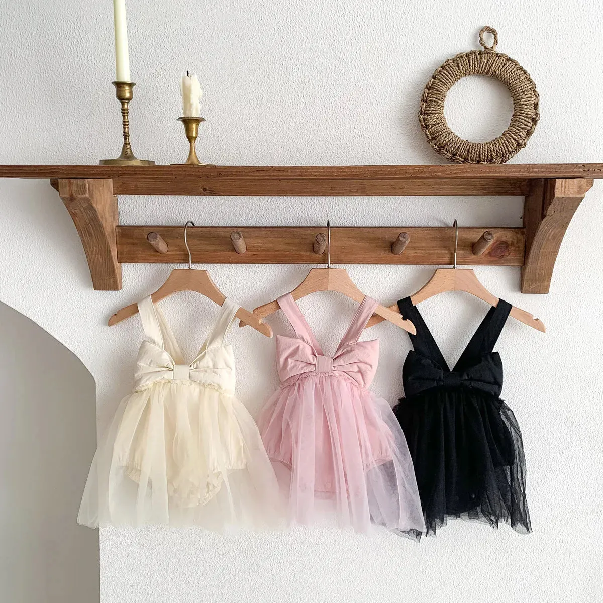 Girls Sleeveless Bow Sling Onesie Tutu