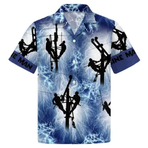 Lineman Red Thunder Storm Hawaiian Shirt, Aloha Hawaiian Shirt