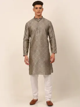 Men Grey Floral Printed Kurta With Churidar