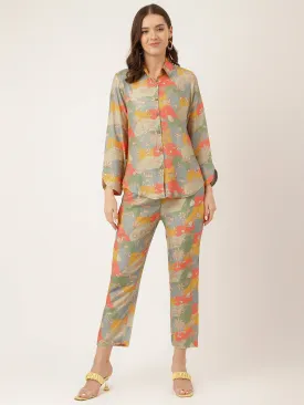 Multi Colour Quirky Print Muslin  Co Ord Set