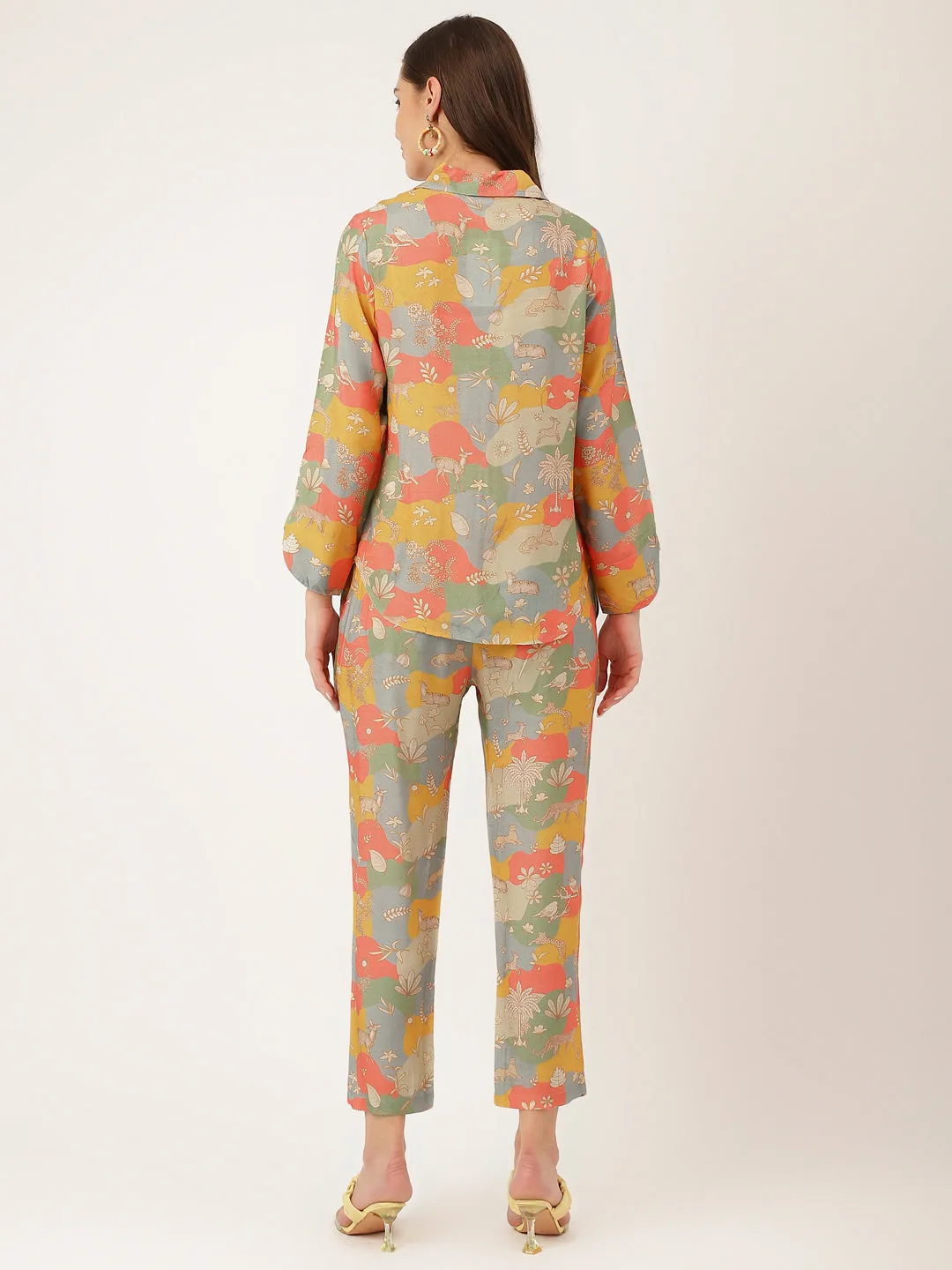 Multi Colour Quirky Print Muslin  Co Ord Set