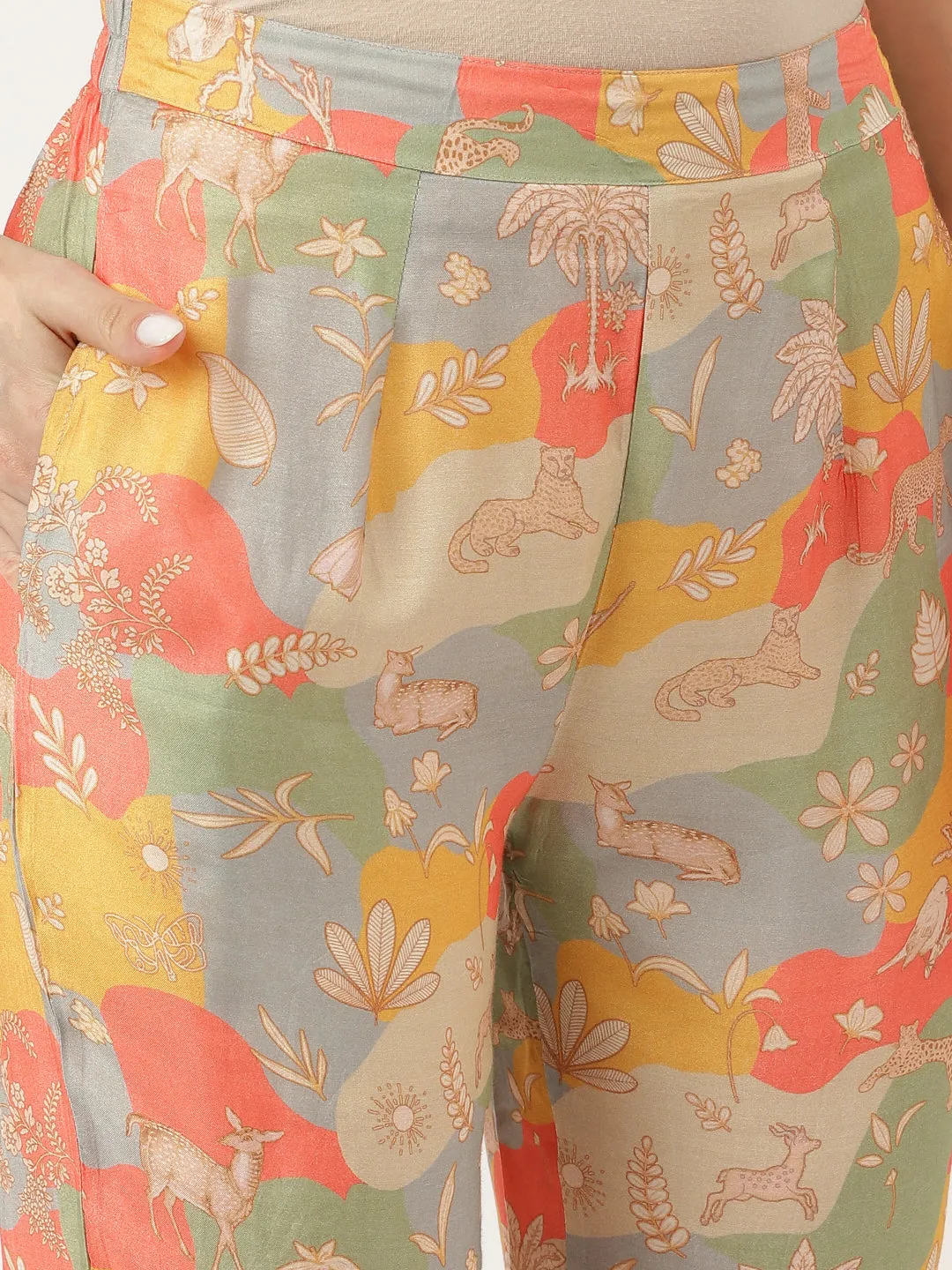 Multi Colour Quirky Print Muslin  Co Ord Set