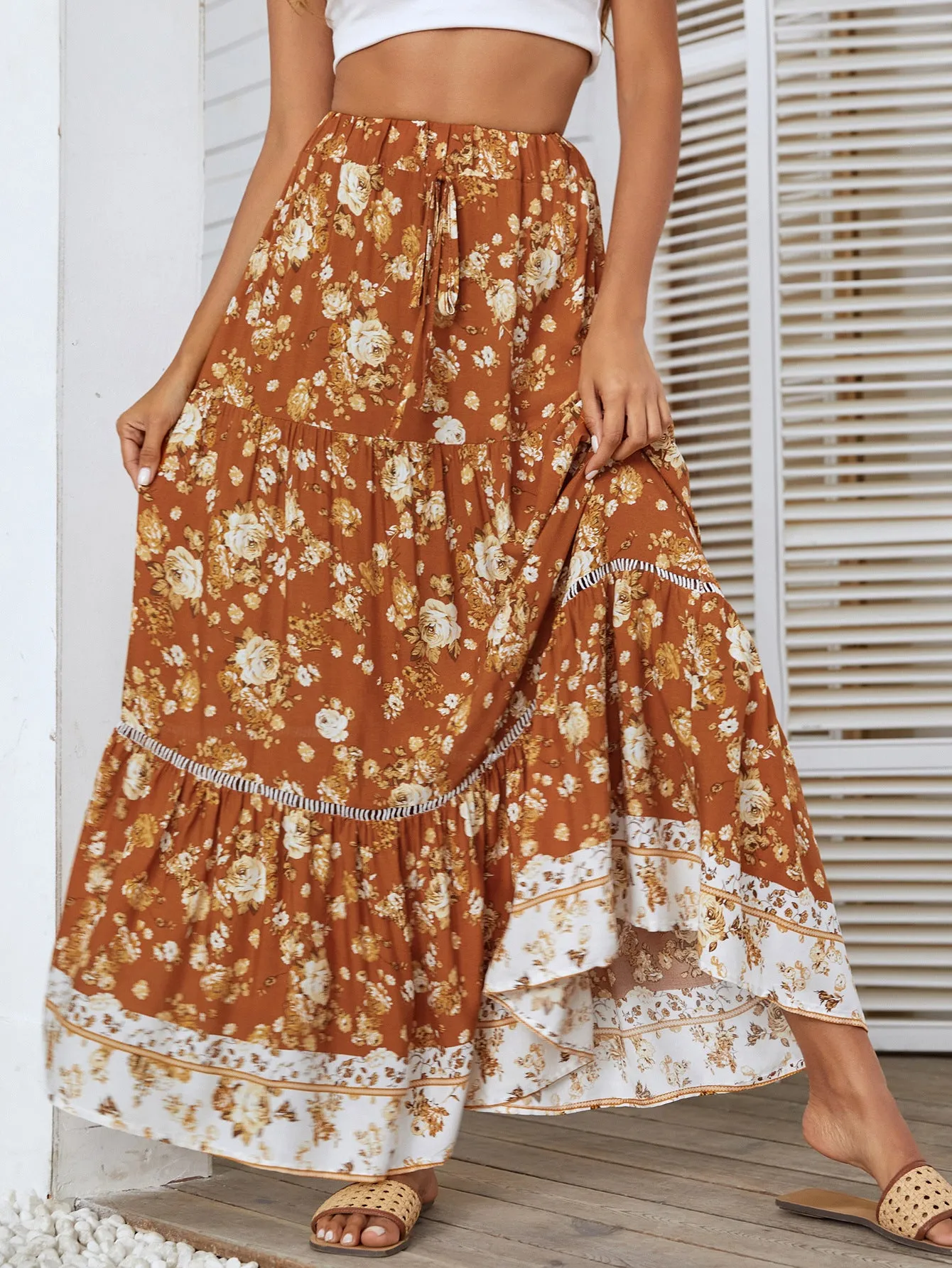 New bohemian vacation dress ruffled max