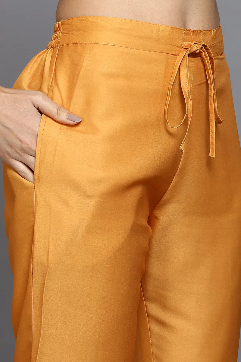 Orange Silk Blend Ethnic Motifs Straight Suit Set