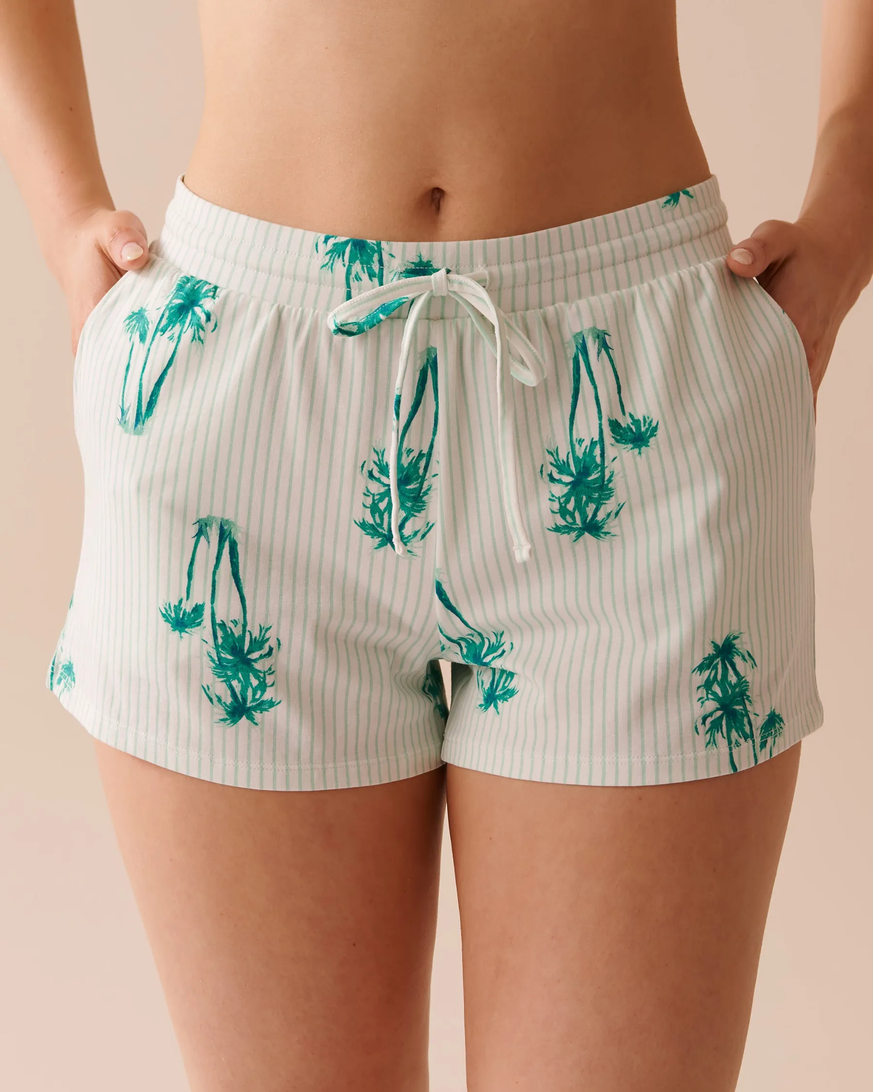 Palm Tree Print Cotton Pajama Shorts