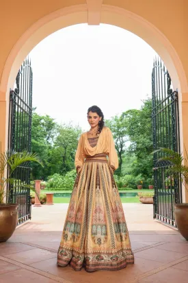 Pastel Orange Ethnic Printed Skirt Top