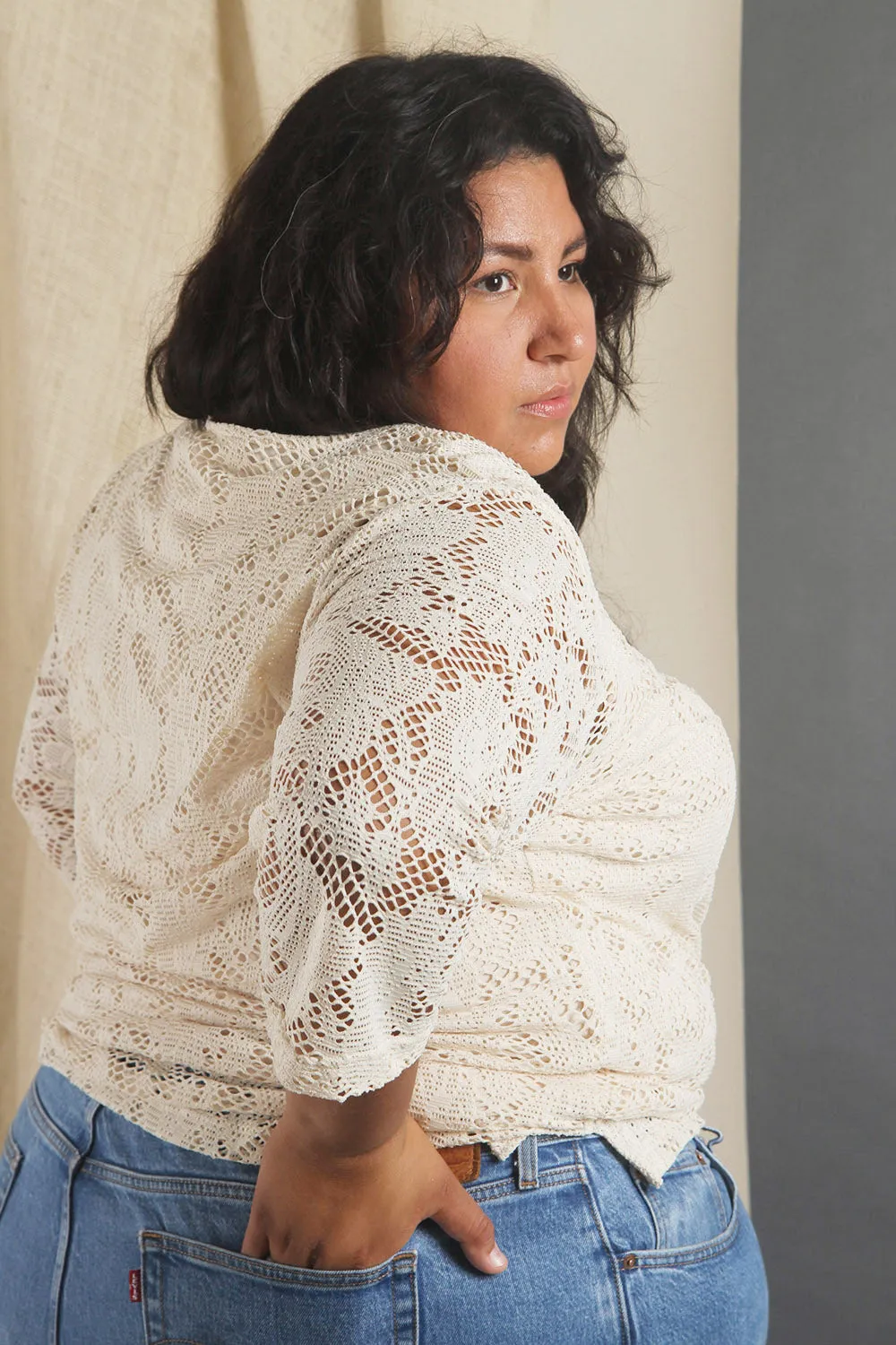 Southern Lady Cream Lined Eyelet Top