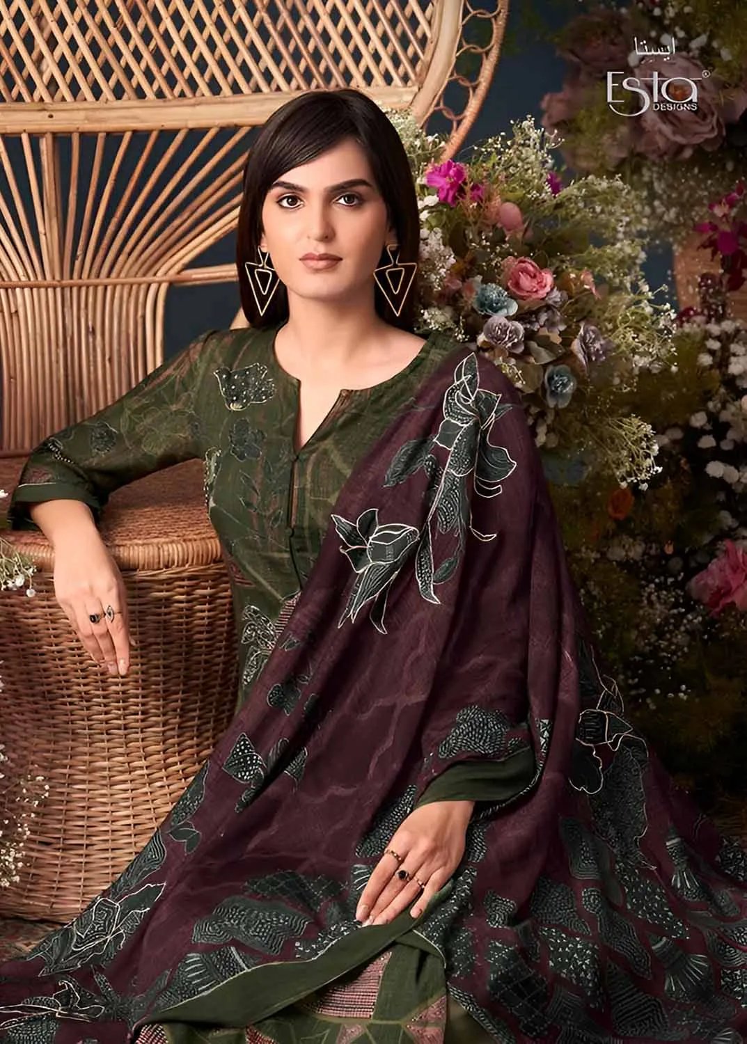 Unstitched Green Pure Pashmina Winter Suit Dress Material for Women