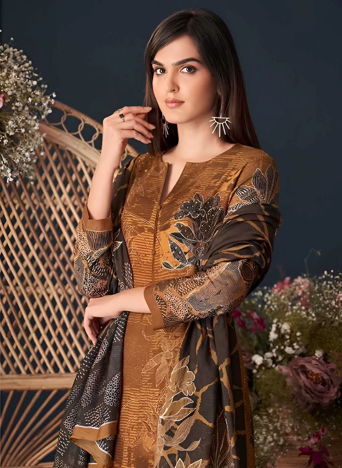 Unstitched Printed Pashmina Winter Suit Dress Material for Women