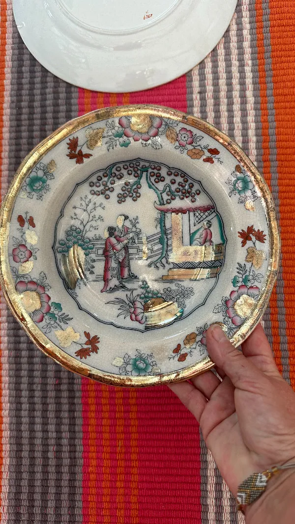 Vintage Canton China, Bowl and Dinner Plate-Petrus Regout Maastricht