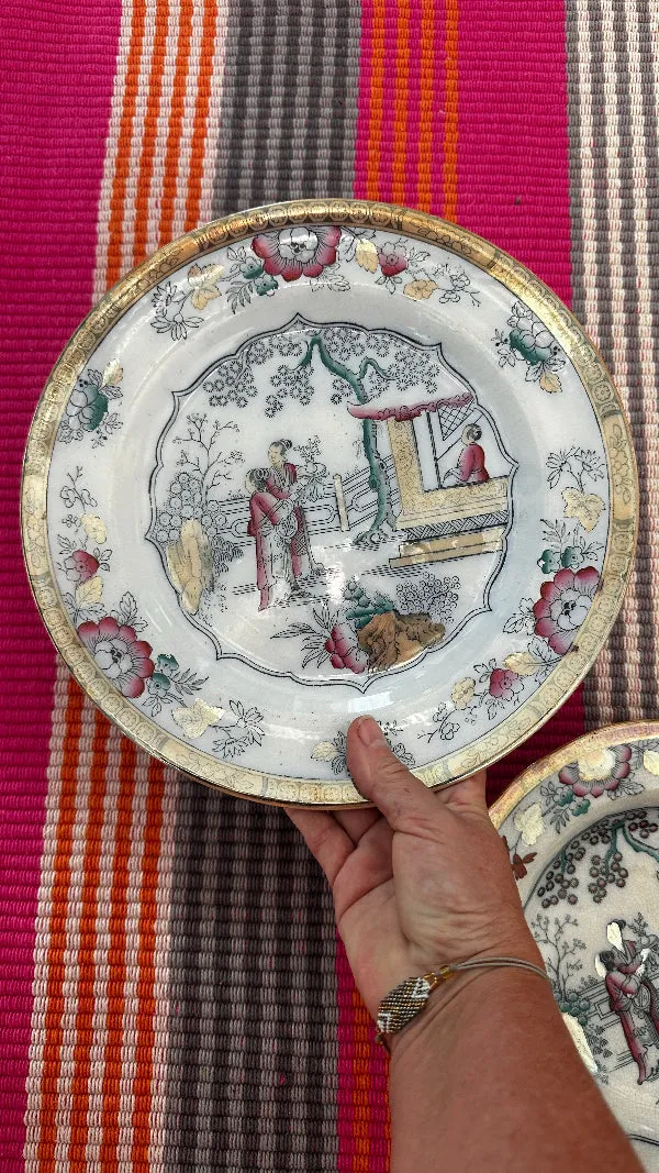 Vintage Canton China, Bowl and Dinner Plate-Petrus Regout Maastricht