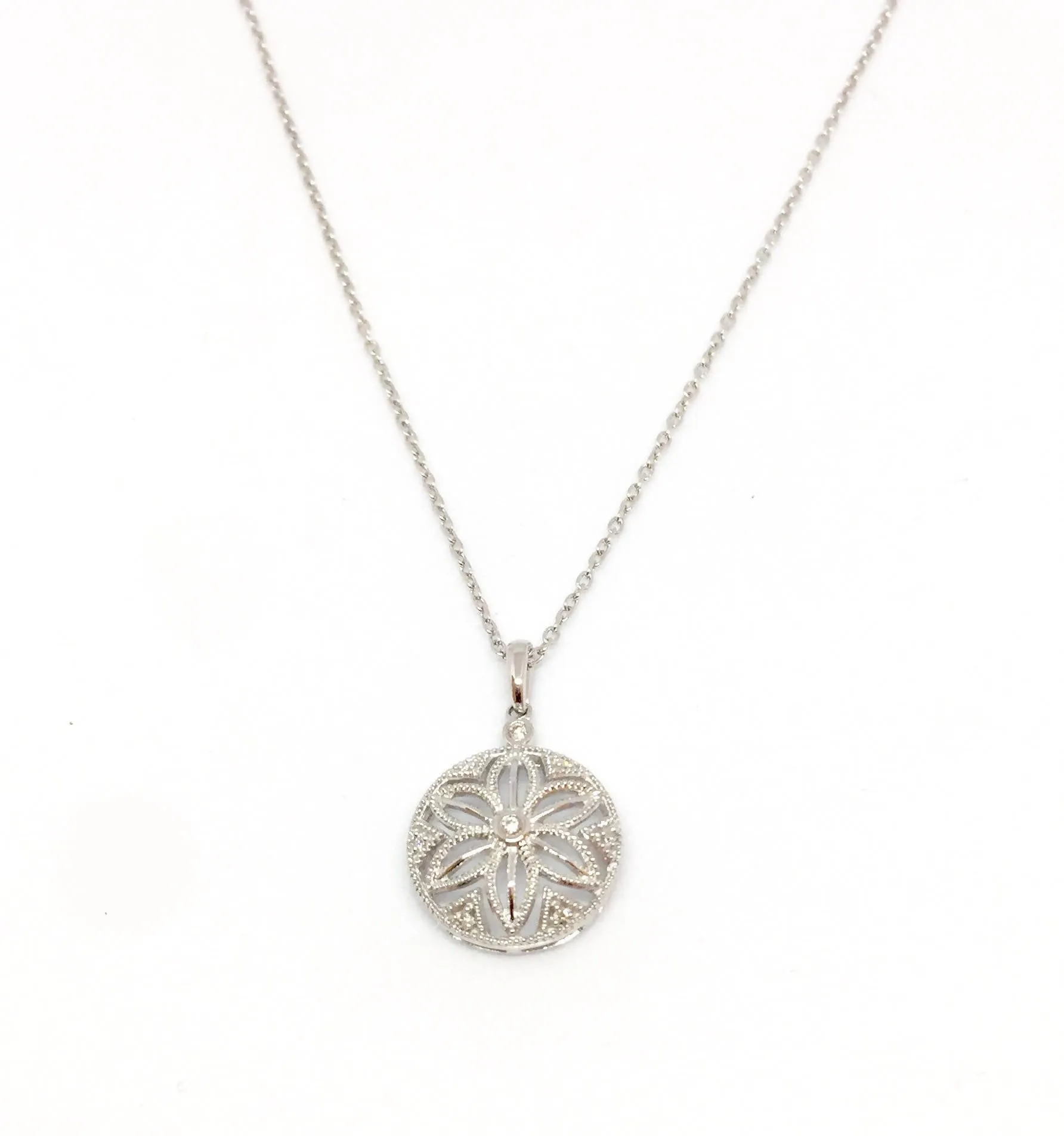 Vintage Inspired Sterling Silver .04 CTW Diamond 18'' Necklace