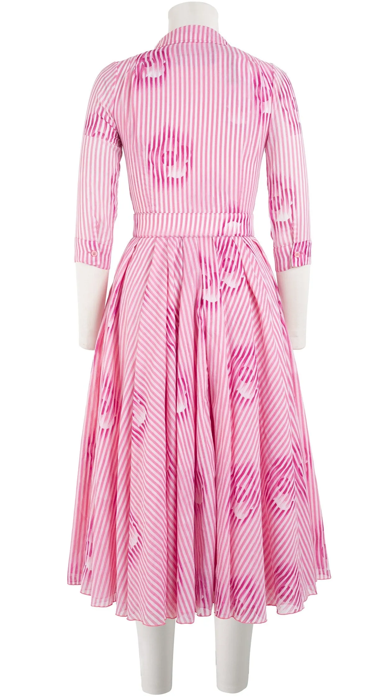 Vivien Dress Shirt Collar 3/4 Sleeve Midi Length Cotton Musola (Oxford Stripe)