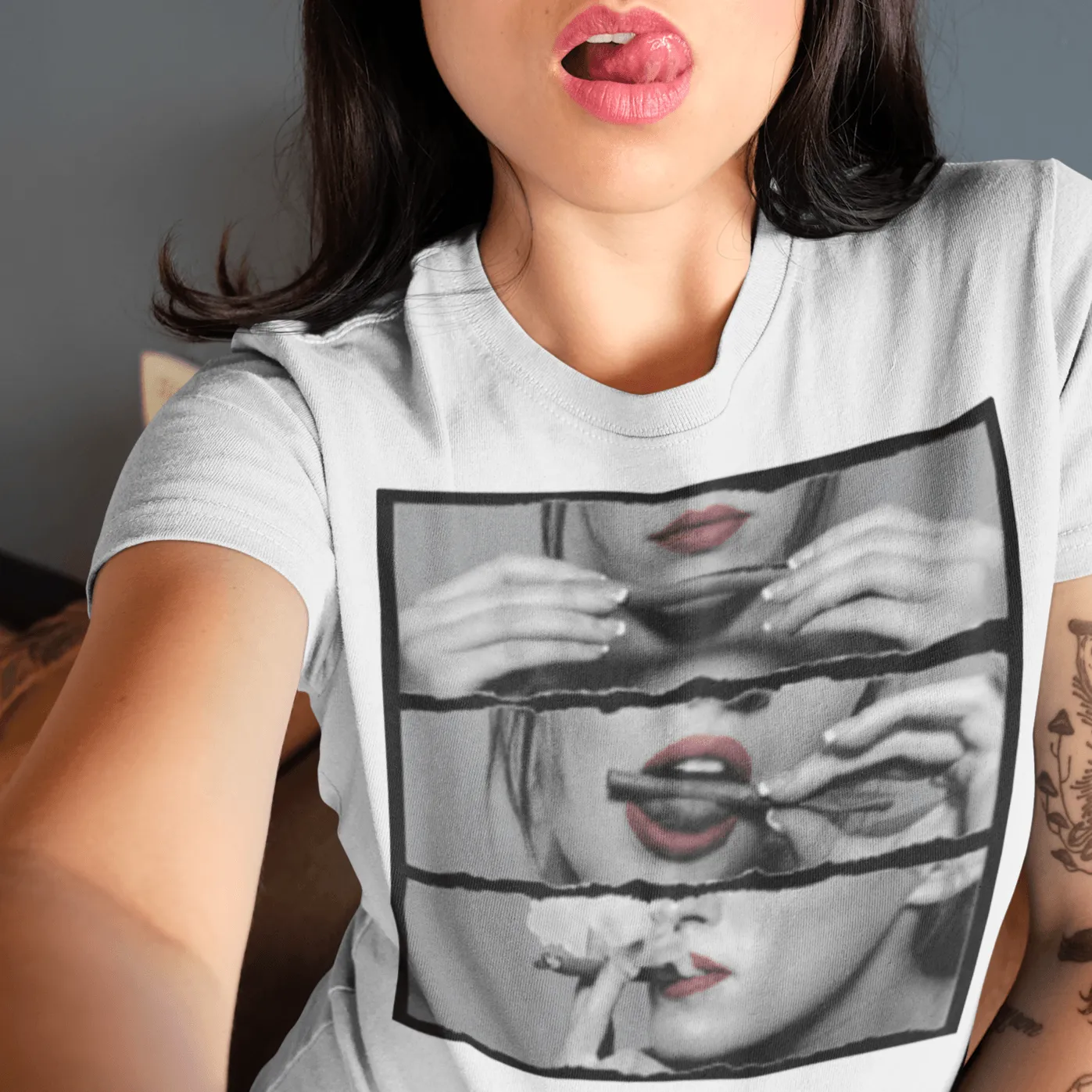 Weed T-shirt Sexy Lips Rolling a Blunt Short Sleeve 100% Cotton Crew Neck Unisex Top