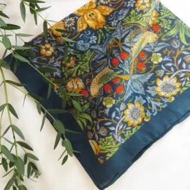William Morris 'Strawberry Thief' Navy Cotton Silk Blend Pocket Square Handkerchief