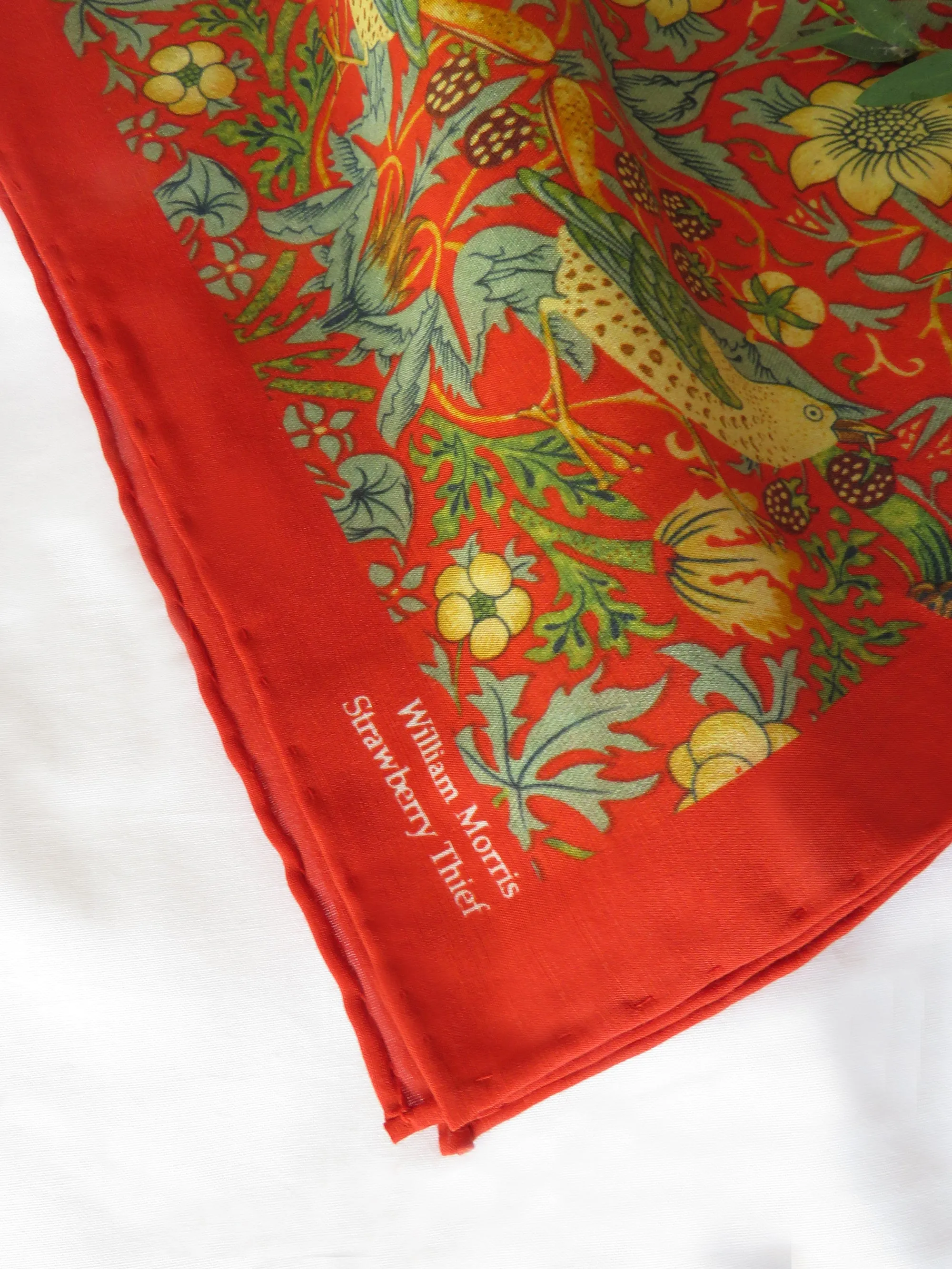 William Morris 'Strawberry Thief' Red Cotton Silk Blend Pocket Square Handkerchief